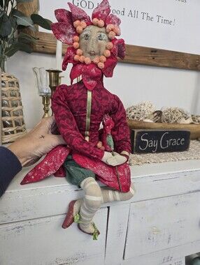 Joe Spencer Poinsetta Sprite Poseable Doll Christmas Folk Art Whimsical